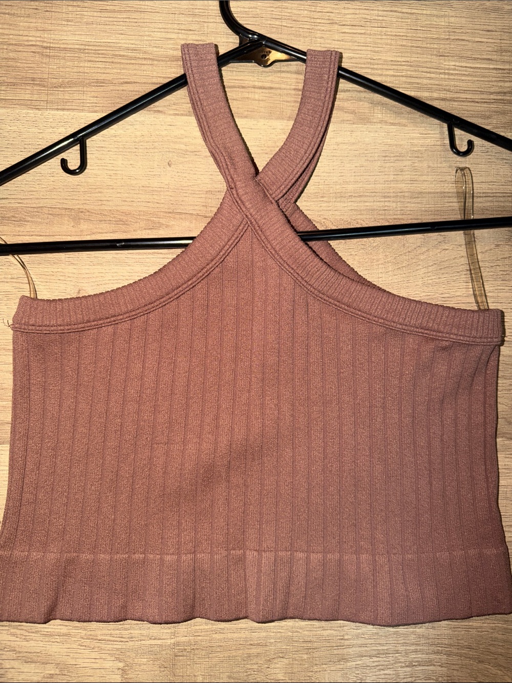Ribbed Cross-Back Cropped Tank Top - Dusty Rose